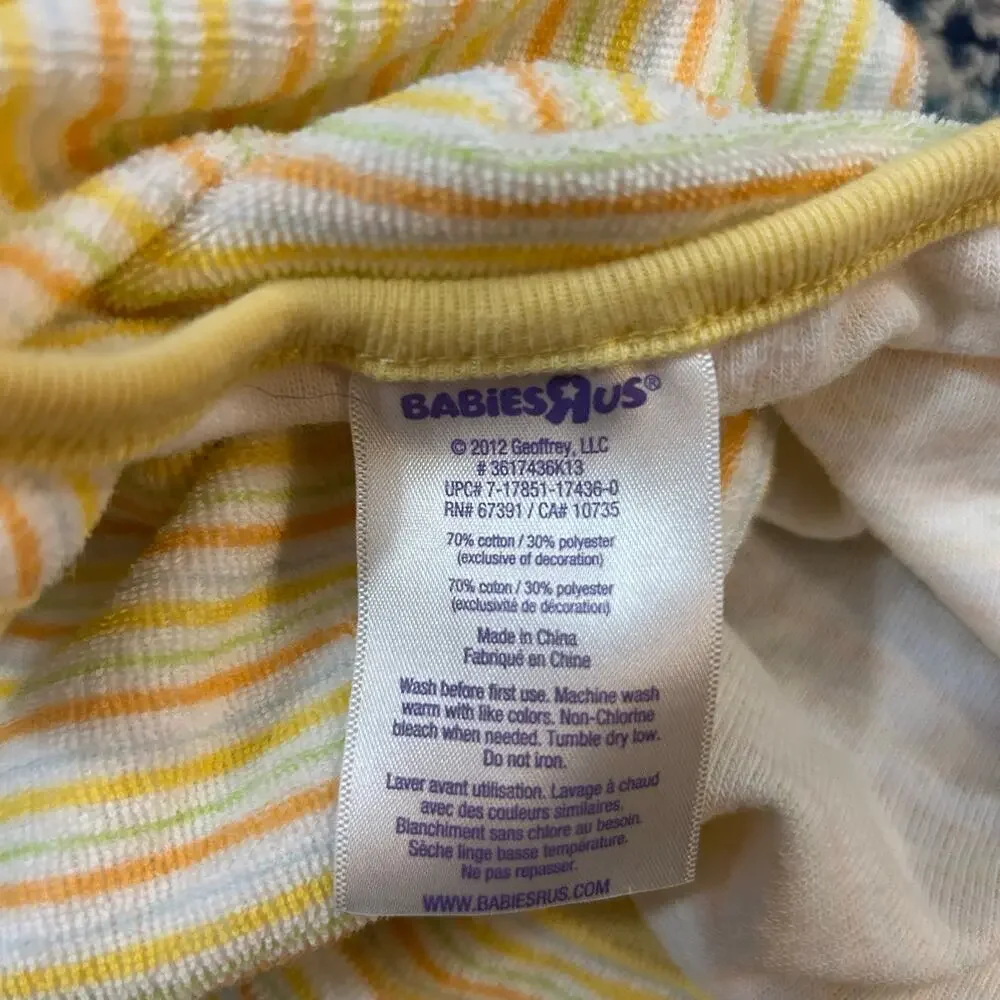 Babies R Us Baby Blanket 24x28 Striped Yellow Trim Hooded Geoffrey 2012 Cozy